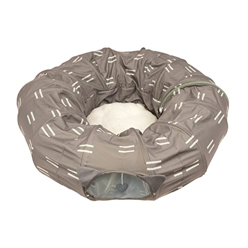 Kitty City Large Cat Tunnel Bed, 2-in-1 Zip-Together Cat Play Tunnel & Plush Nap Bed, Pop-Up Indoor Cat Toy with Hanging Toys, Collapsible Design - Brown - color: Brown