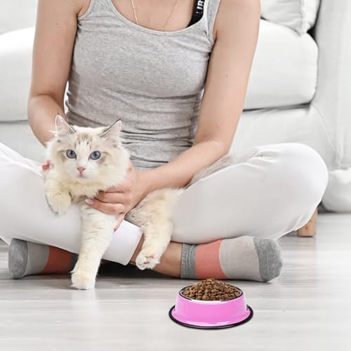 YUDANSI Stainless Steel Shallow Cat Bowls 3 Pack, Puppy Small Dogs Feeder for Food Water, Lightweight Small Pet Dish Set Multi-color for Wet Food Kibble Treats, Non Slip Anti Overturning Feeding Plate - color: 5.9in