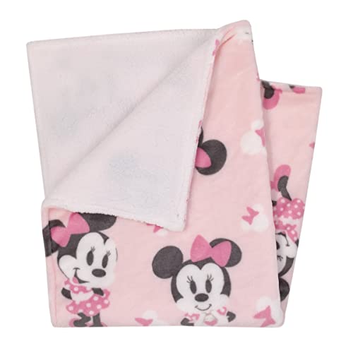 NoJo Disney Minnie Mouse Pink, White and Black Bows Super Soft Sherpa Baby Blanket - color: Minnie Mouse Pink