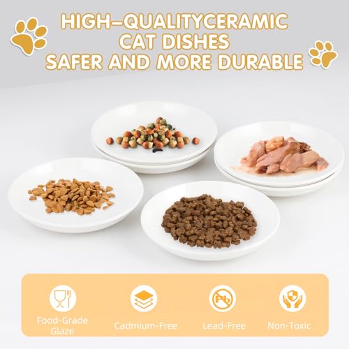 6 Pack Cat Food Bowl, Ceramic Cat Bowls, Anti Whisker Fatigue Cats Bowl Set | 5.5 Inches Shallow Wide Kitten Plates for Food and Water (White-C) - color: White-C