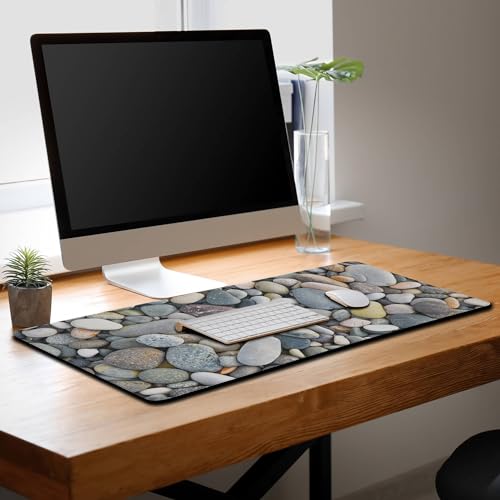 Computer Desk Pads Cobblestone Gaming Mouse Mat, Desk Mouse Pad XXL Mouse Pads, Desktop Computer Mat Non-Slip Rubber Base Waterproof with Stitched Edges, 35.4" X 15.7" Work/Game/Office/Home - color: Cobblestone