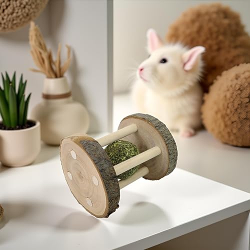 Hamster Rabbit Chew Toy Natural Wooden Play Toy, Wood Teeth Grinding Toy with Bell for Parrot, Rabbit, Chinchilla, Guinea Pig, Hamster Small Animals Toys for Pet Supplies