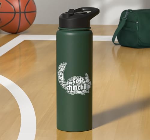 Chinchilla Word Cloud Pet Animal Funny Chinchillas Stainless Steel Insulated Water Bottle - color: Dark Green