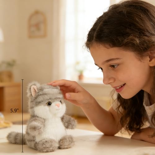 PEACH CAT Cat Stuffed Animal Cute Kitten Plushies Small Plush Toys Gifts for Kids Grey (Squeaky) - style: Grey Cat
