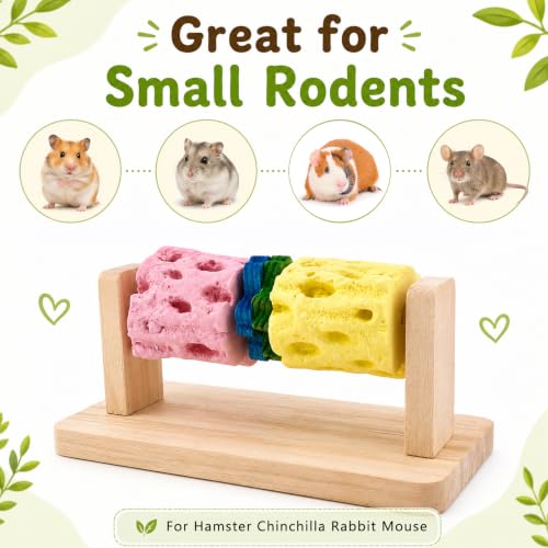 Guinea Pig Chew Toys for Teeth, Natural Grinding Stone Toy | Adds Calcium to Diet, Rotating Wood Rat Chewing Treat Toys for Syrian & Dwarf Hamsters, Rats, Guinea Pig, Chinchillas