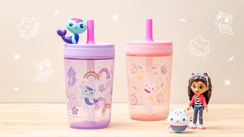 Zak Designs Gabby's Dollhouse Kelso Toddler Cups For Travel or At Home, 15oz 2-Pack Durable Plastic Sippy Cups With Leak-Proof Design is Perfect For Kids Cakey Cat, Mercat - color: Gabby's Dollhouse Cakey Cat