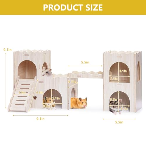 Large Wooden Hamster House Castle with Double Decker,Large Hamster | Wooden Hamster Houses,Dwarf Hamster Habitat Hideout with Climbing Ladder,Large Guinea Pig Castle Detachable Hideouts(B) - color: BrownB