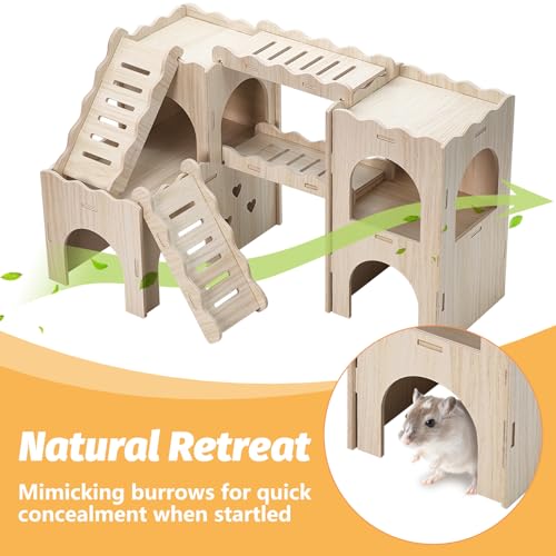 BNOSDM Large 6-in-1 Hamster Playground, Multi-Level Wooden Hamster Houses and Hideouts with Double Slides, Hide Hut for Multiple Dwarf Hamsters, Syrian, Gerbils - color: Style E