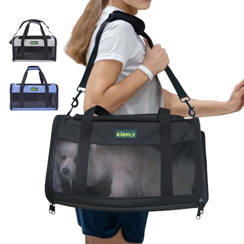 Airline Approved Cat Carrier 17"x11"x9.5", Under Seat Pet Travel Bag | TSA-friendly soft carrier with breathable mesh, top opening and foldable design. Fits cats up to 12 lbs for cabin travel. - color: Black, size: 17x11x9.5 In