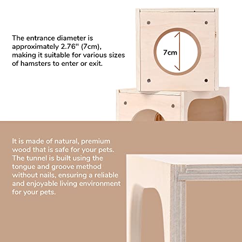 Hamster Hideout Wooden House Chamber Small Animals Pets Tunnel Exploring Toys Secret Peep Shed for Dwarf Hamsters, Syrian Hamsters, Gerbils, Hedgehogs, Rats, Mice (Study Room)