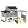 COZIWOW 82" Large Wooden Chicken Coop Mobile Rabbit Hutch with Wheel, Gray | Weatherproof asphalt roof & sunshine board, Anti-slip ramp, Pull-out tray, Hen house with 5 openable doors, Indoor Bunny Cage - color: Gray with Pattern