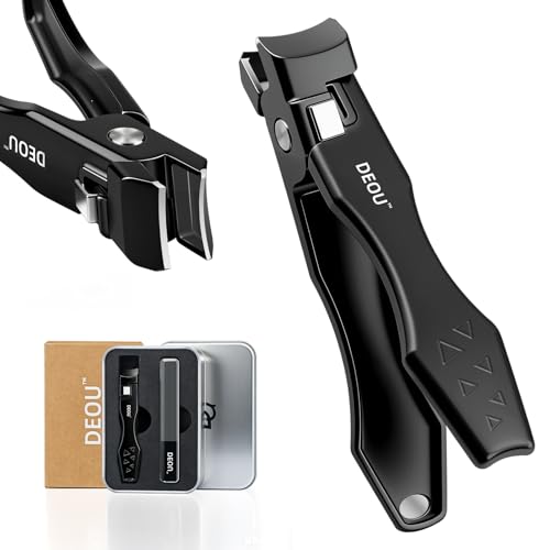 DEOU Nail Clippers Set, Stainless Steel Manicure Kit for Thick Hard Ingrown Nails, Anti-Splash with Nail File, Portable Keyhole Design, Gift Box for Home Travel (Black Flat-Mouth Scissors) - color: Black Flat-mouth Scissors