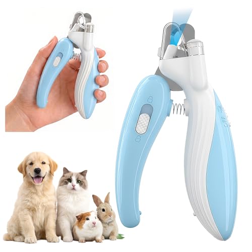 Cat & Small Dog Nail Clippers with LED Light, Illuminates the Nail Quick for Better Visibility, Pet Nail Trimmer with Safety Guard & Built-in Nail Catcher for Rabbits and Small Animals(Blue) - color: Blue