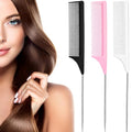 Leinuosen 3 Pack Rat Tail Comb Carbon Fiber,Black, Pink, White | Steel Pin Tail for Sectioning, Heat Resistant Teasing, Pick Comb for Women Wig Styling, Fishtail Design for Salon Updos - color: Black, Pink, White