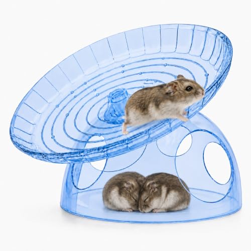 Silent Hamster Wheel with Hideout, 7.09 in Saucer Wheel for Dwarf Hamsters | 2-in-1 flying saucer wheel with hideout, quiet spin, wide track, clear body, stable base, easy-clean surface - color: Blue
