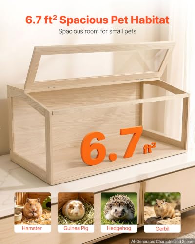 VEVOR Wooden Hamster Cage 48"x20.1"x20.1" 270° Viewing Hamster Habitat, Chewproof Acrylic Small Animal Cage with Openable Top, Large Pet Enclosure for Syrian/Dwarf Hamsters, Guinea Pigs & Gerbils - size: 48.0"L x 20.1"W x 20.1"H