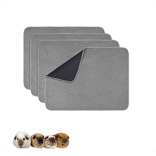 Guinea Pig Bedding, Cage Liners, Washable, Reusable & Leakproof | Premium Fleece Material, Instant Absorbent, Anti-Slip Bottom, Ideal Pee Pads for Small Animals. 17"x23", 4 Pack, Gray - size: 17"x23" (4 Pack)