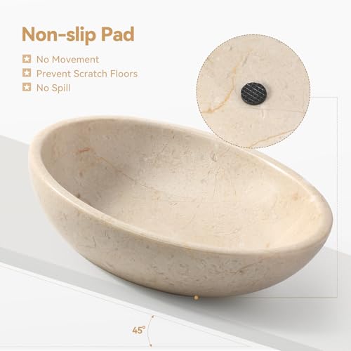 Karibiber Natural Marble Cat Bowl, Weighted 1.5lb Cat Food Bowl for Cat and Small Dog, Small Animal Pet Food Dish Non-Slip, Shallow Dish for Whisker Fatigue Relief, Premium Beige Stone for Home Decor - color: Beige