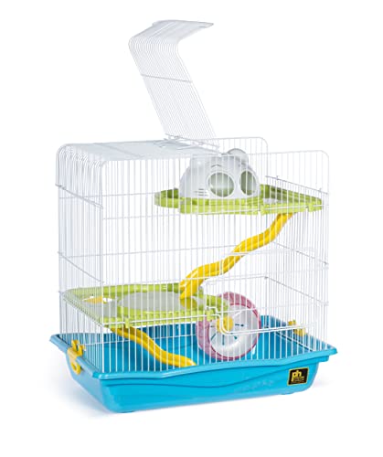 Prevue Pet Products Hamster Medium Haven - Multi-Level Small Animal Cage with Platforms, Ramps, Hideaway & Exercise Wheel, Indoor Habitat for Hamsters, Gerbils & Mice - Blue