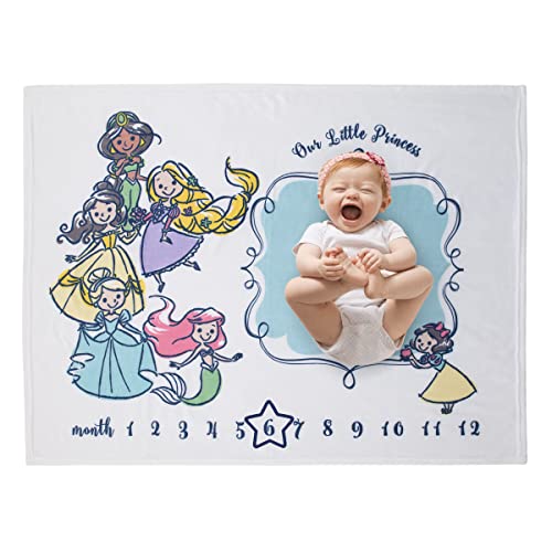 Disney Princess White, Pink, Yellow and Aqua Super Soft Milestone Baby Blanket - color: Disney Princess