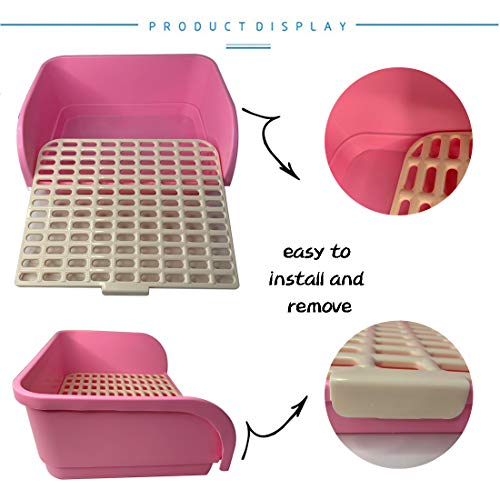 Hamiledyi Large Rabbit Litter Box Corner Bedding Box Chinchilla Toilet Trainer Square Potty Pet Pan for Adult Guinea Pig, Galesaur.Ferret and Other Animals - color: PINK