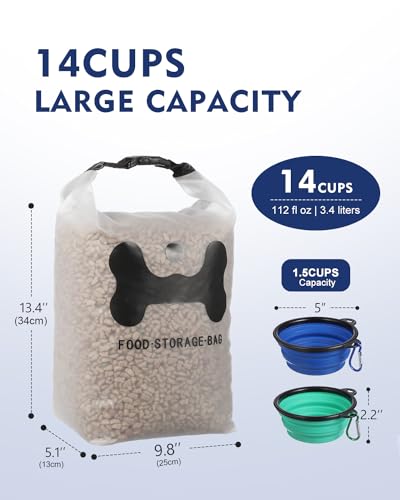ANVS Silicone Pet Food Storage Bag,40-Cup Dog Food Travel Bag with 2PCS Collapsible Bowls, Perfect for Camping Trip, Dog Boarding, Weekend Getaways and Travel