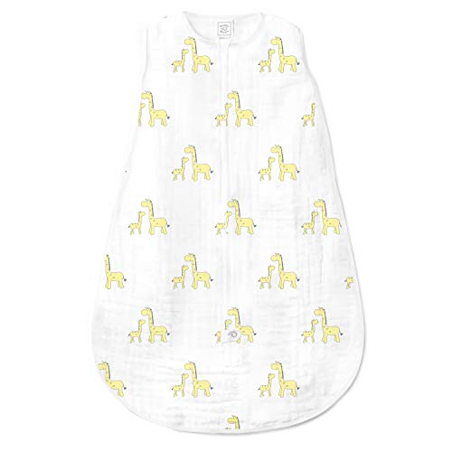 SwaddleDesigns Muslin zzZipMe Sleeping Sack, for Baby Boy and Girl, Wearable Blanket with 2-Way Zipper - color: Yellow Giraffes, size: Medium (6-12 Month)
