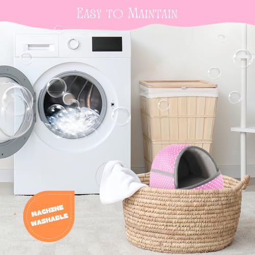 Guinea Pig Hideout with Cuddle Pouch - Washable Dwarf Rabbit Bed, Durable Fabric with Soft Lining - Small Animal Cage Accessories - Pink Dot - color: Pink