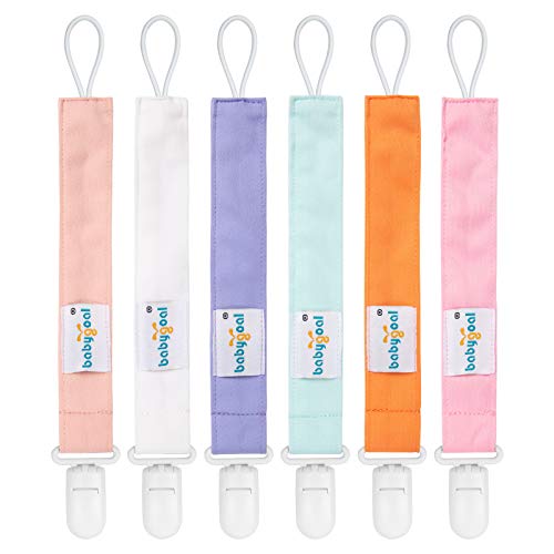 babygoal Pure Color Pacifier Clips, 6 Pack Binky Paci Holder Clips Leashes Fits for Most Baby Pacifiers and Binkies - color: Pure girl color