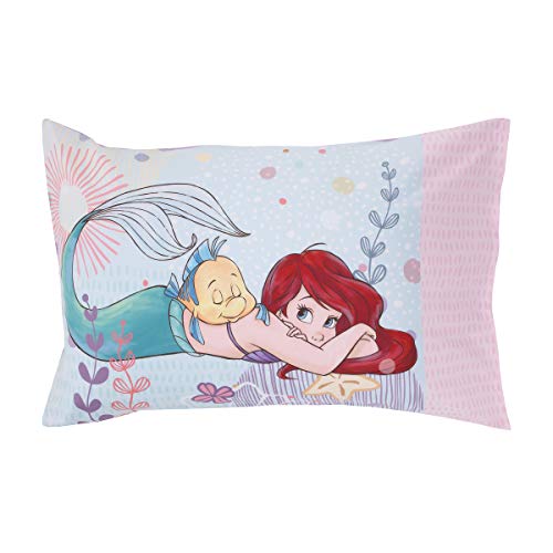 Disney Princess Always Be Bold Pink, Aqua, Blue, Lavender, and Yellow 4-Piece Belle, Ariel and Cinderella Toddler Bed Set - Comforter, Fitted Bottom Sheet, Flat Top Sheet, Reversible Pillowcase - color: Disney Princess