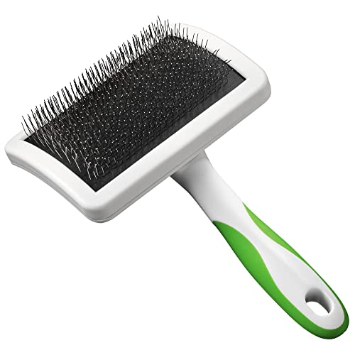 Andis 65710 Self-Cleaning Animal Slicker Brushes with Curved Stainless-Steel Bristles for All Breeds - Reduces Shedding by Up to 90%, Removes Tangles, Dirt & Loose Hair – Large, Green,Black - size: Large, style: Firm Slicker Brush