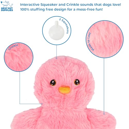 Best Pet Supplies Interactive Squeaky Dog Chew Toy, Ideal Dog Toys for Chewers, Small, Medium & Large Dogs, and Fetch Lovers - Crinkle Chicken (Yellow, Pink, Blue), Large - color: Crinkle Chicken (Yellow, Pink, Blue), size: Large