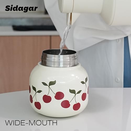 22 oz Insulated Stainless Steel Water Bottle with Handle, Cherry | Cute design with durable 316L stainless steel, dual sip, keeps drinks hot or cold longer, travel and everyday hydration - color: White