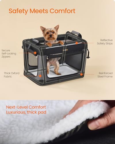 Feandrea Collapsible Dog Crate, Portable Travel Crate, 20-Inch | Oxford Fabric Pet Carrier with 4 Mesh Doors, Handles, Storage Pocket, Water Bottle Holder, UPDC015BH02 - size: S（20"L x 14"W x 14"H）