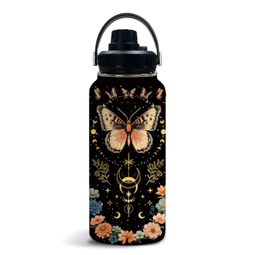 Butterfly 32oz Water Bottle, Leak-proof Bottle,Stainless Steel Cup | 32oz Insulated Sport Tumbler, with Handle & Lid Reusable Mug, Christmas Birthday Gift for Butterfly Lover - color: Butterfly1