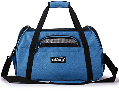 EliteField Soft-Sided Pet Carrier for Cats & Small Dogs (3-Year Warranty) | Airline Approved, Removable Bed & Cover, Built-In Leash, Luggage Sleeve, Seat Belt Loop, Waterproof, Durable, Foldable - color: Sapphire Blue, size: 17.0"L x 9.0"W x 12.0"H