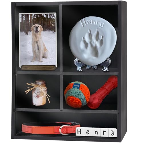 11*14" Solid Wood Pet Memorial Shadow Box Frame with Shelves | Deep Pet Memory Box Display Case for Dogs or Cats Urn Ashes Paw Print Keepsake for as Loss Remembrance Sympathy Gift- Black - color: Black
