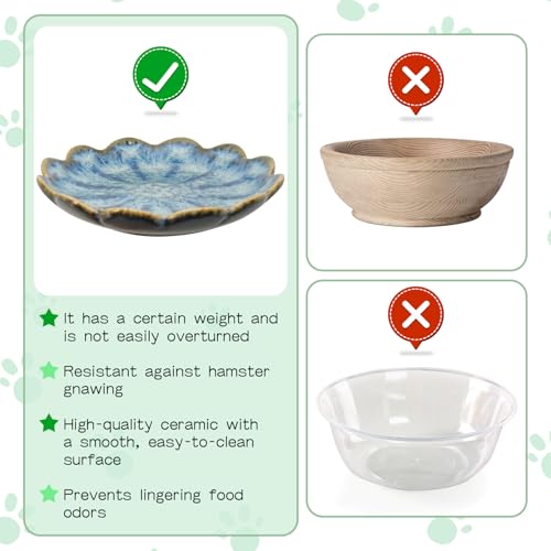 BNOSDM Shallow Ceramic Hamster Food Dish 2 Pcs Small Animals Food Bowl Sunflower Feeding Dishes for Gerbils Mice Rats 4.5in (Dark Blue) - color: Dark Blue