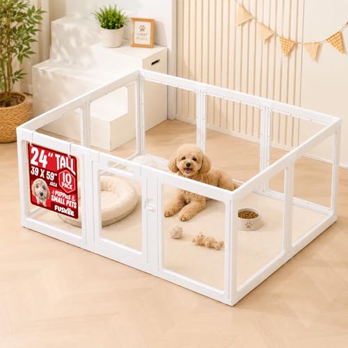Clear Acrylic Dog Playpen – Escape-Proof Pet Pen, Whelping, Rabbit Hutch, Hamster Cage & Dog Pen – Washable, Tool-Free Assembly, Secure Door – Indoor Puppy Enclosure - Fuskee (White, 39 x 59, 10) - size: 39 x 59