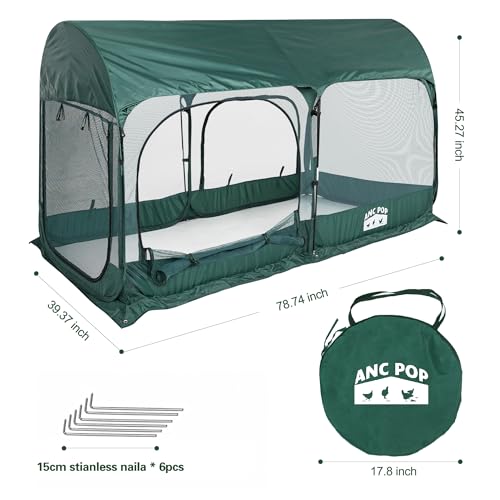 ANC POP Portable Chicken Run Large Pop-Up Chicken Pen for Small Animals Outdoor Gardening Net with 3 Doors and Handbag, Easy to Install and Storage, Green - size: 6.56 × 3.3 FT