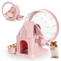 Vannon 4 in 1 Quiet Hamster Exercise Wheel, Multi Functional Hamster House with Running Wheel, Water Bottle, Food Bowl and Hideout, Small Animals Exercise Running Toys for Hamsters Gerbils Mice, Pink - color: Pink