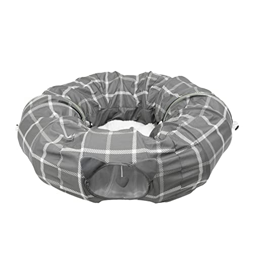 Kitty City Large Cat Tunnel Bed, 2-in-1 Zip-Together Cat Play Tunnel & Plush Nap Bed, Pop-Up Indoor Cat Toy with Hanging Toys, Collapsible Design - Grey - color: Gray
