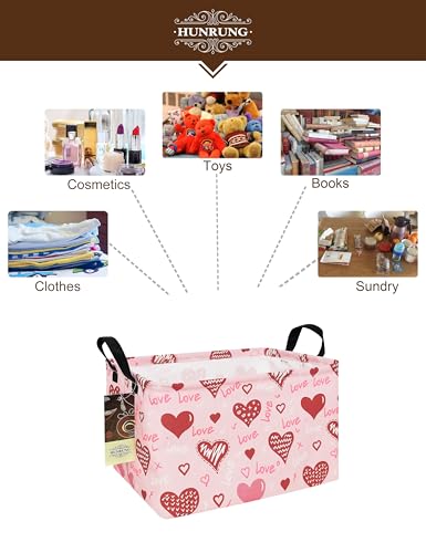 Rectangle Canvas Foldable Storage Basket for Nursery, Pink Love Heart - color: REC-Pink Love Heart