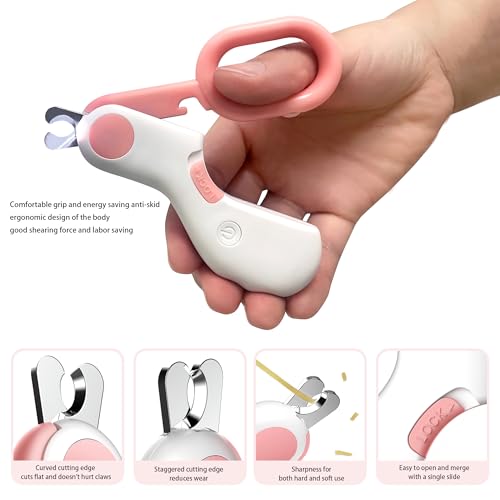 Pet nail clippers with LED Lights cat nail clippers for indoor cats nail trimmer clippers for small dog nail trimmers Cats rabbits nail clippers Bird Kittens (Pink) - color: Pink