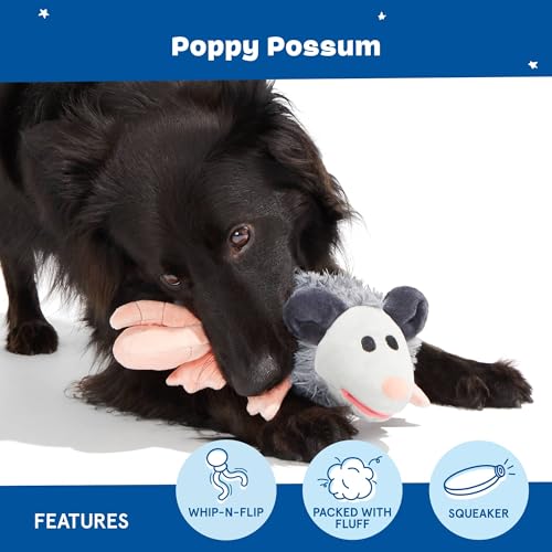 BarkBox Poppy Possum Interactive Plush Dog Toy - Squeaky Dog Chew Toy with Whip-N-Flip Tail of Dogs and Puppies - color: Poppy Possum