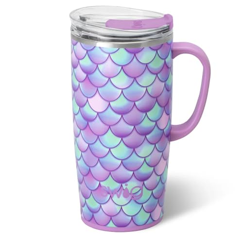 Swig Life 22oz Insulated Travel Mug with Handle & Lid, Mermaid | Triple Insulated Stainless Steel - Handle & Lid Included - Keeps Coffee Hot or Cold - Cup Holder Friendly - color: Mermaid, size: 22 Ounces