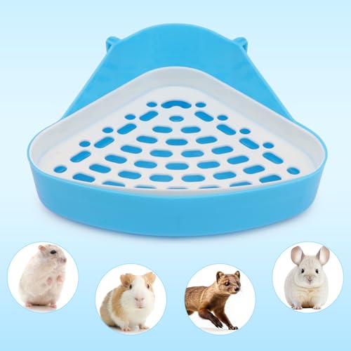 Hypeety Rabbit Litter Box Corner Potty Tray Toilet for Guinea Pig Ferret | Durable, easy-clean plastic, corne design, for rabbit/guinea pig/chinchilla/small pet, includes grid to separate waste, blue - color: Blue