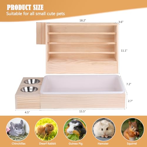 Rabbit Hay Feeder with Litter Box, Bowl Tray for Small Bunnies | Hay Holder Rack with 2 Bowls, Litter Box for Small Animal Guinea Pig Hamster Chinchilla