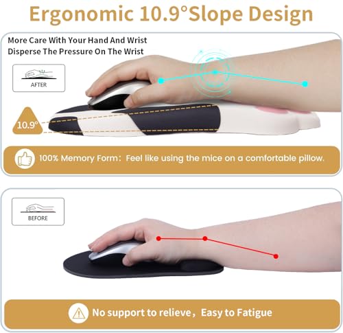 L-SPOUTTO Ergonomic Mouse Pad with Wrist Rest,Cute Cat Paw Mousepad Wrist Support,Comfortable Massage Design Computer Pain Relief Mouse Pad with Non-Slip PU Base for Desk Laptop Gaming,Cow - color: Cow