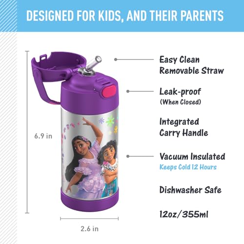 THERMOS FUNTAINER Water Bottle with Straw, 12oz, Encanto | Kids Stainless Steel Insulated Water Bottle, Keeps Drinks Cold Longer for School & Play, BPA-Free - color: Encanto, size: 12 Ounces
